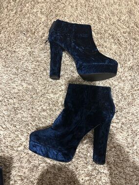 ASOS Navy Velvet Platform Ankle Boots